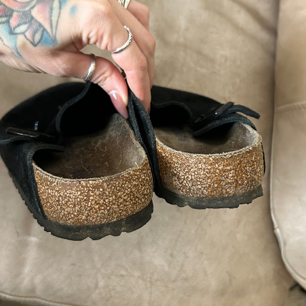 Birkenstock Black Suede Boston Clogs - Picture 2 of 8